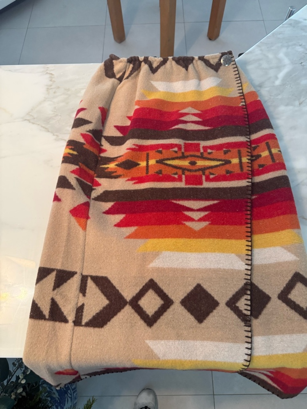 Women's Southwestern Blanket Print Wrap Skirt in Beige, Red & Orange.